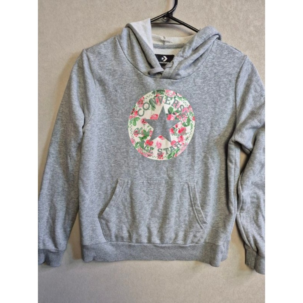 Converse Chuck Taylor All Star Floral Logo Hoodie Heather Gray Womens Medium